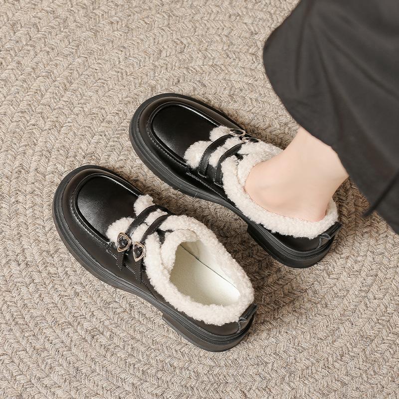 

Yuexinwang genuine leather flat for Huizhou women s shoes Su Yinyin same small leather shoes autumn women s winter cotton new loafers women s 35 чёрный