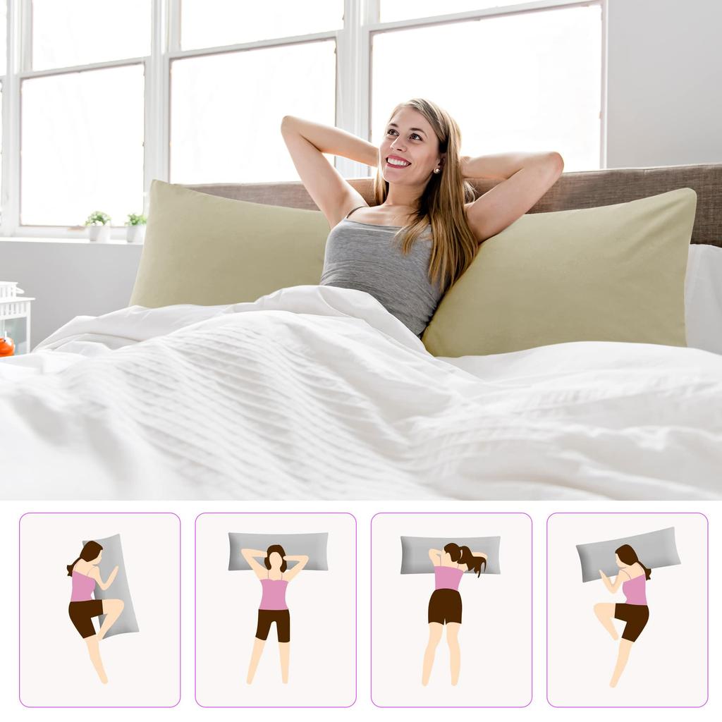 PiccoCasa Body Pillow Long with 1 50x160cm Cover, Microfiber, Plain, Nordic, Life-size, Pillowcase, Zipper, Piece, Khaki,