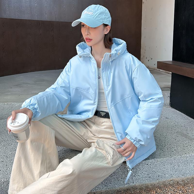 

Женская одежда с хлопковой подкладкой, новая короткая одежда большого размера, утолщенные куртки, модные куртки. XXL небесно-голубой