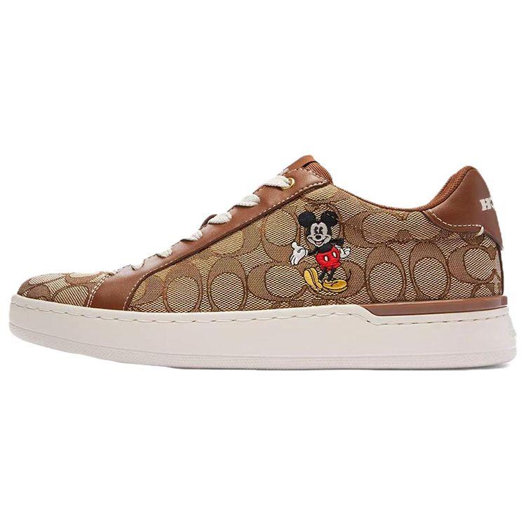 Disney X Coach Leather Round Toe Lace-Up Low-Top Sneakers Women sneakers Brown CN431-KHA