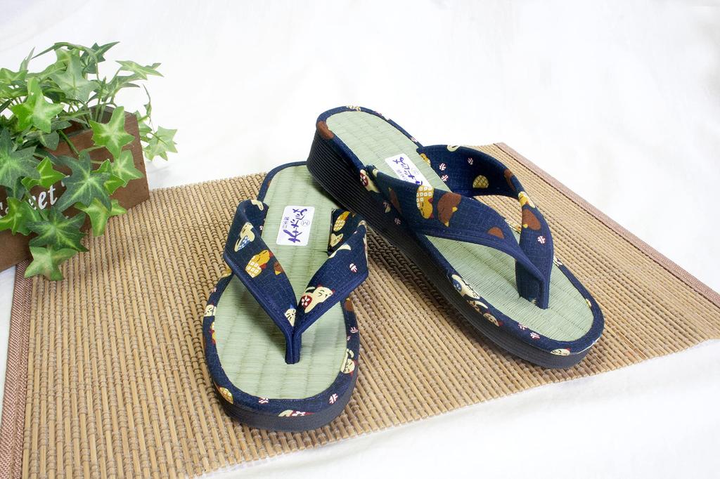 Entspannende Katze Zori Indigo Japanisch Hergestellt in ca. 23cm Sandalen, Mittel, Gefärbt, Muster, Faltbar, Innen-/Außenbereich, Japan,