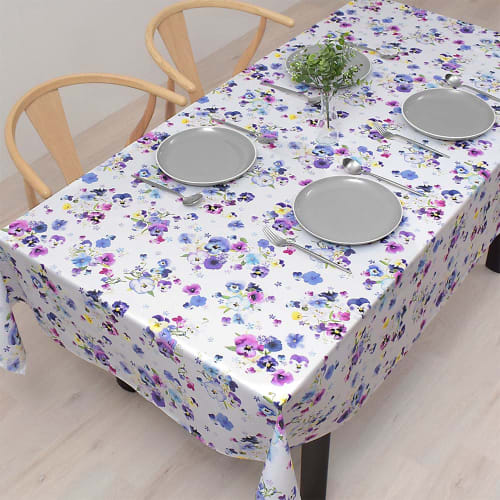 STYLE Decor Tablecloth, 100% Cotton, Stylish Rectangular, Nordic Style, 120x150cm, Standard, Floral Print, Blue, Pansy, W4701000