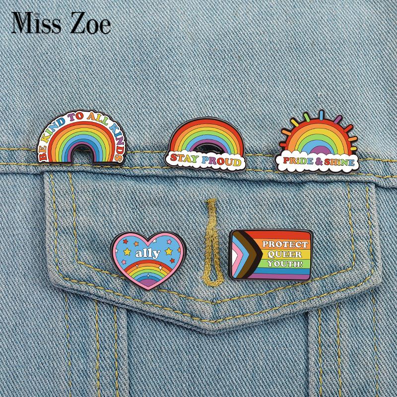 Rainbow Pride Flag LGBT UV Print Pins Custom BE KIND TO ALL KINDS Brooches Lapel Badges Clothes Funny Jewelry Gift for Friends