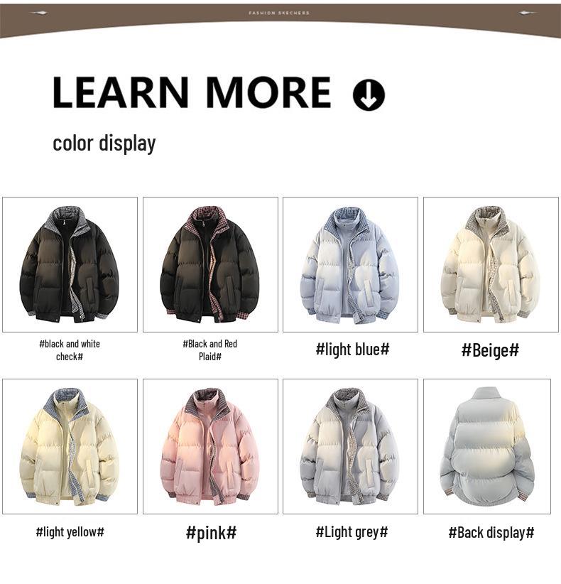 Męska Zimowa Modna Pikowana Kurtka Puffer w Kratę z Łatkami, Pogrubiona i Ciepła dla Par