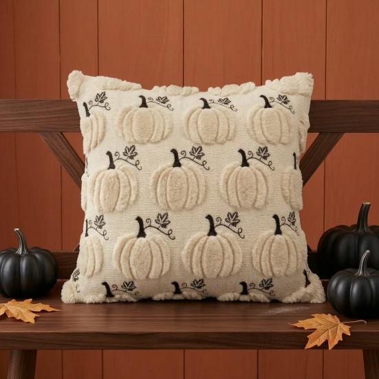 Soft Polyester Cushion Covers Fall Pumpkin Cover, 18x18 Inch Plush Throw Pillow Unique Halloween Party Gifts Farmhouse Case for Sofa Couch Home