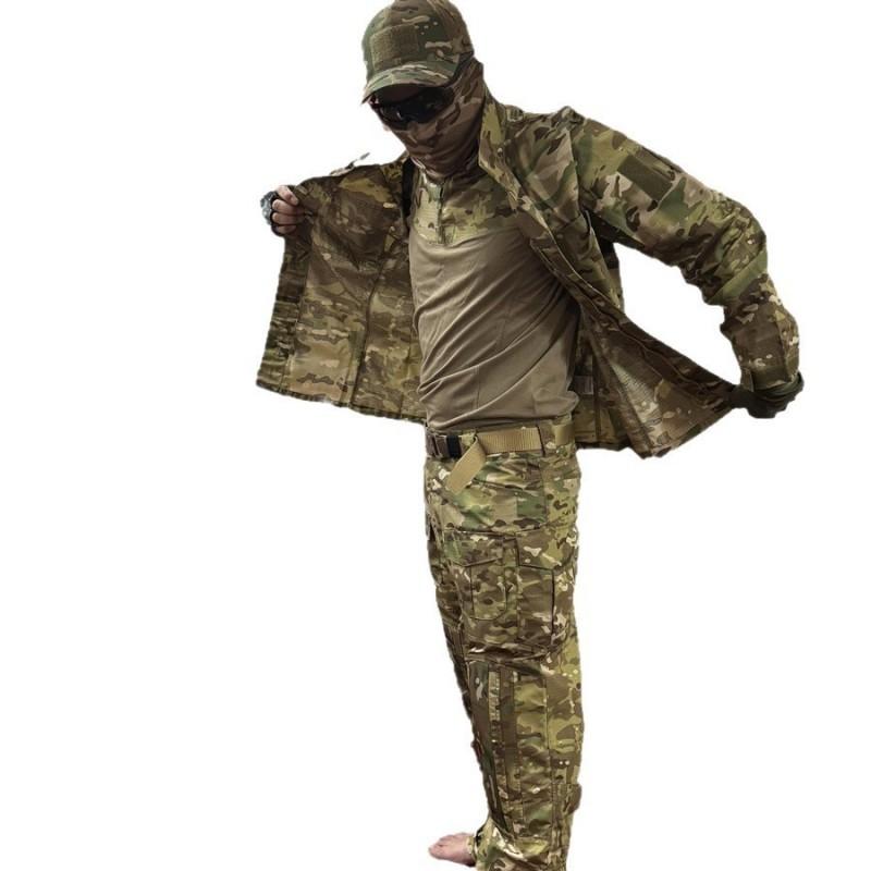Mens Tactical Camo Outdoor Training Set 3-Piece Cotton Blend Uniform Hiking Camping Shooting Sports