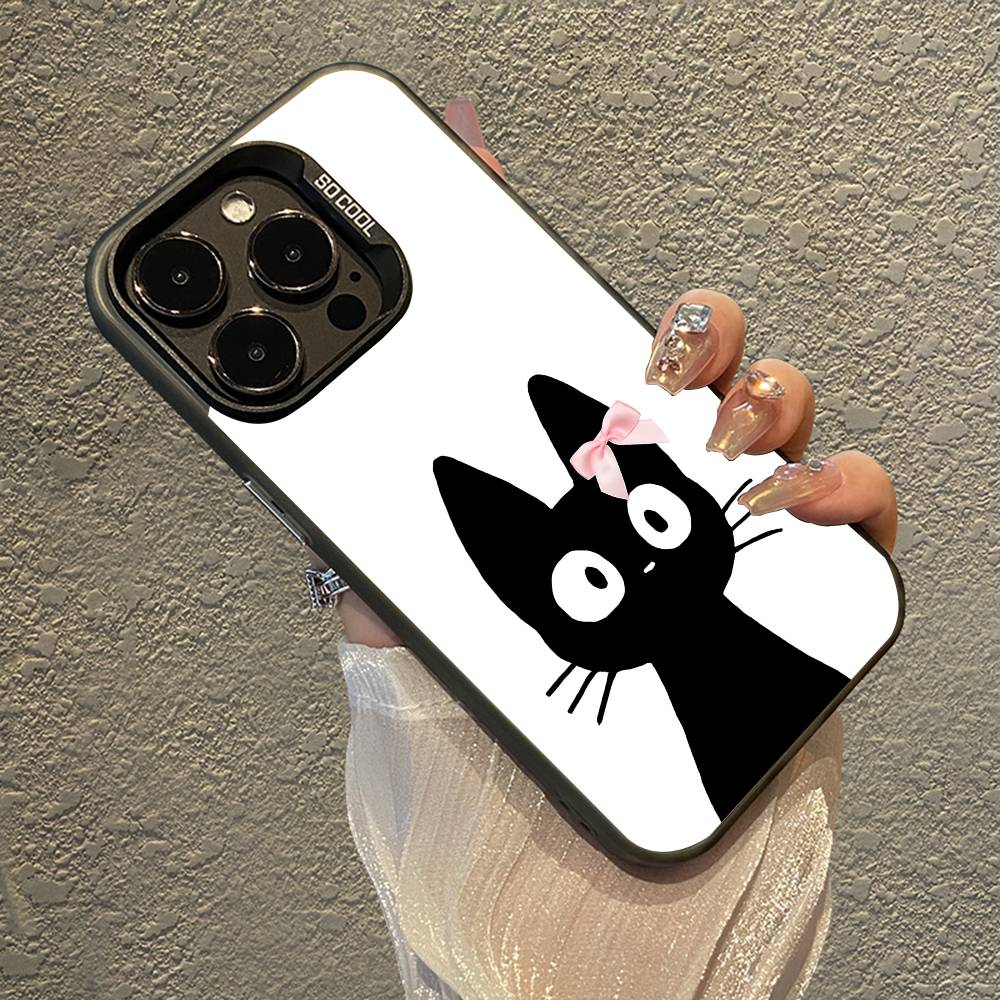 Cute Black Cat Phone Case For IPhone 16 15 Plus 14 13 12mini 11Pro Max Candy Matte Shockproof Back Cover