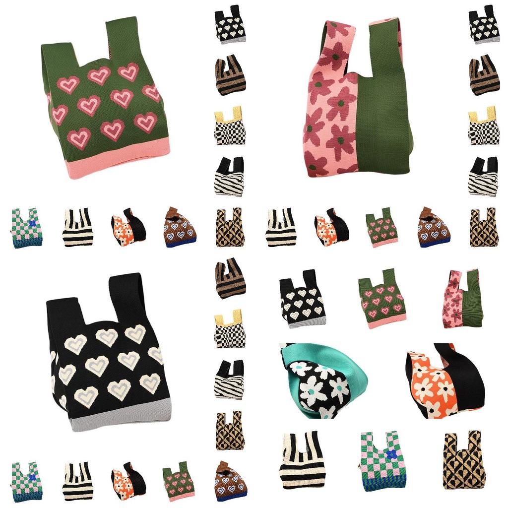 Durable Polyester Fabric Knitted Handheld Bag In 10 Colors For Women