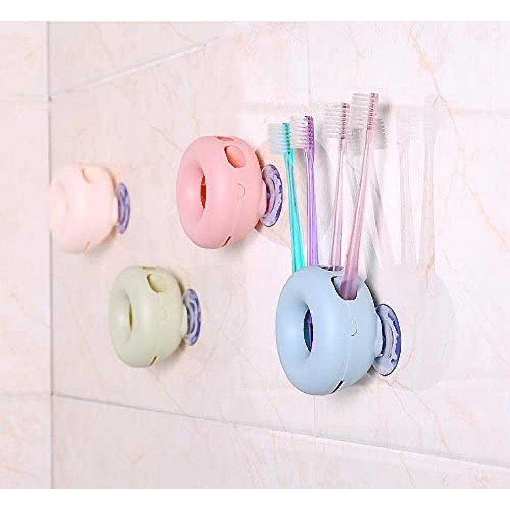 

Bathroom Wall Mount Strong Suction Cup Toothbrush Holder Organizer 4 Holes (Blue) синий