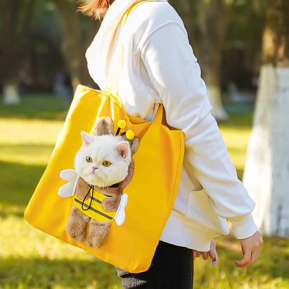 Pet Outdoor Bag Cute Cat Canvas Shoulder Bag Portable Pet Cat Dog Carrier Bag Puppy Kitten Outdoor Travel Handbag Pet Carrying Supplies