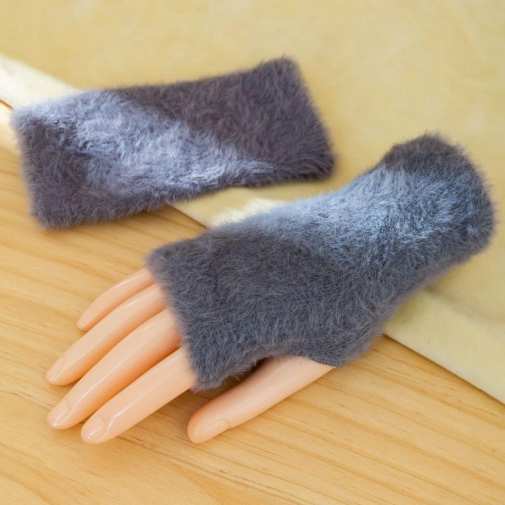 

Soft Fingerless Gloves Warm Wrist Mittens Women s Use Half-Finger Gloves Winter серый
