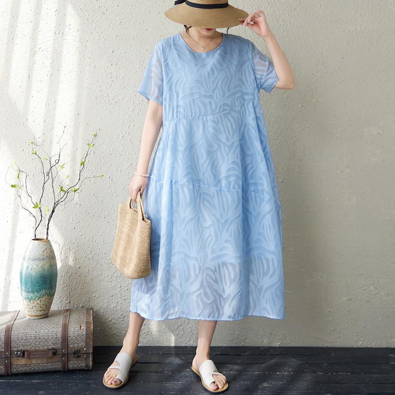 DIMANAF New 2026 Women Plus Size Summer Long Dress Sundress Loose Oversize Maxi Lady Floral Chiffon Jacquard Dress M
