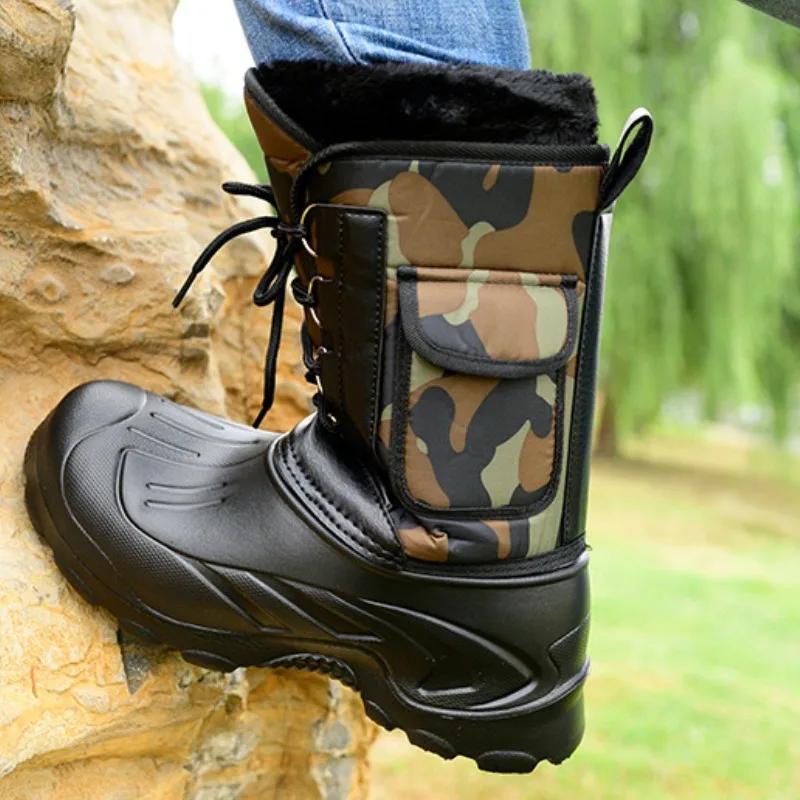Fashion Men's Snow Boots Warm Waterproof Outdoor Casual Shoes Winter High-top Cold-proof Fishing Shoes Fashion Motorcycle Riding Boots