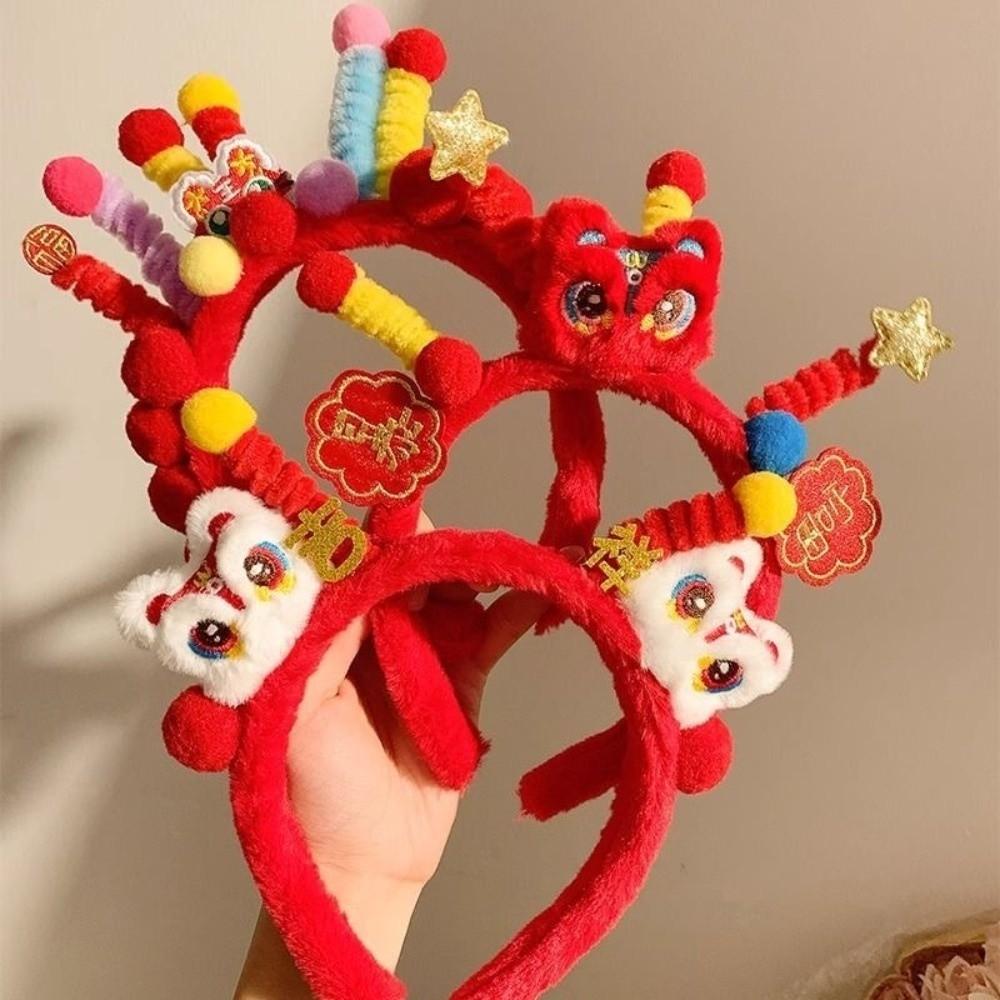 Lion New Year Hair Hoop Embroidered Bow Ancient Style Hairband Hanfu Hair Accessories  Girls