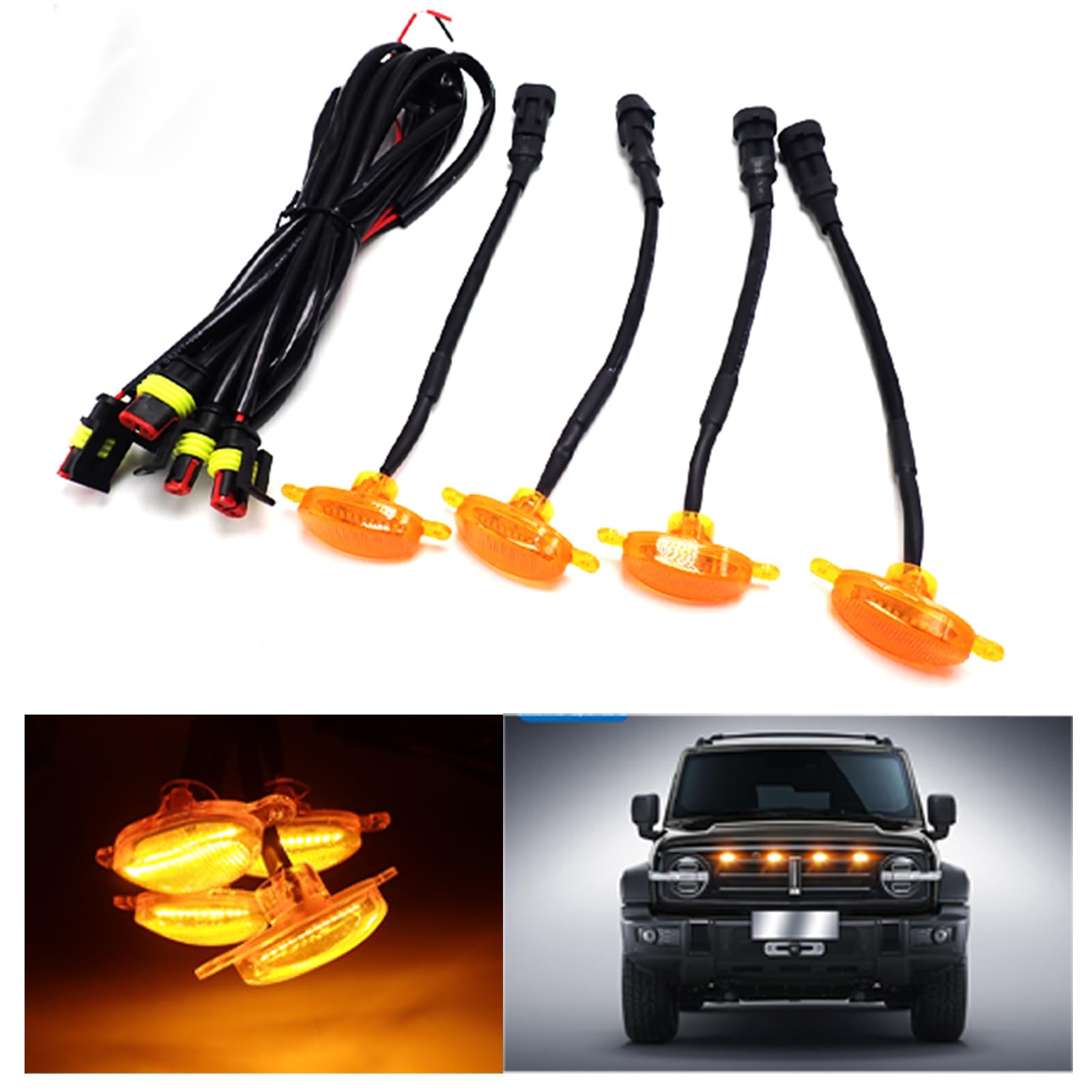 

Светодиодный габаритный фонарь на решетку радиатора, Jimny Prado, RAV4, Delica, D5, Универсальный, Кастомные детали, Решетка радиатора жёлтый