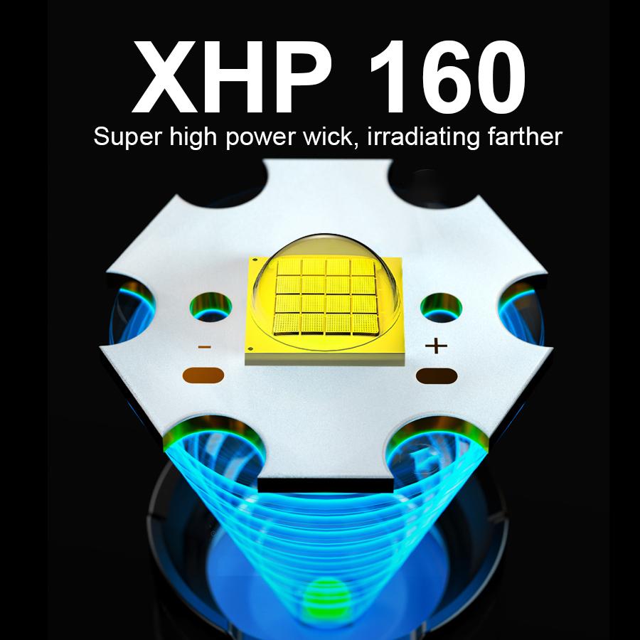 Long Shot 1000M Powerful Flashlight Zoomable Torch XHP160 Lamp Waterproof Torch Light Rechargeable Flash Light Super Bright Lantern