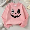 Kids Crewneck Sweatshirt, Cute Black‑White Pumpkin Face Creative Print,Daily Casual Top for Spring & Autumn