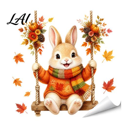 Pumpkin Maple Leaf Stickers Thanksgiving Fall Wall Stickers Cute Cartoon Rabbit Squirrel Decals Halloween Bathroom for Bedroom Toilet Removable A