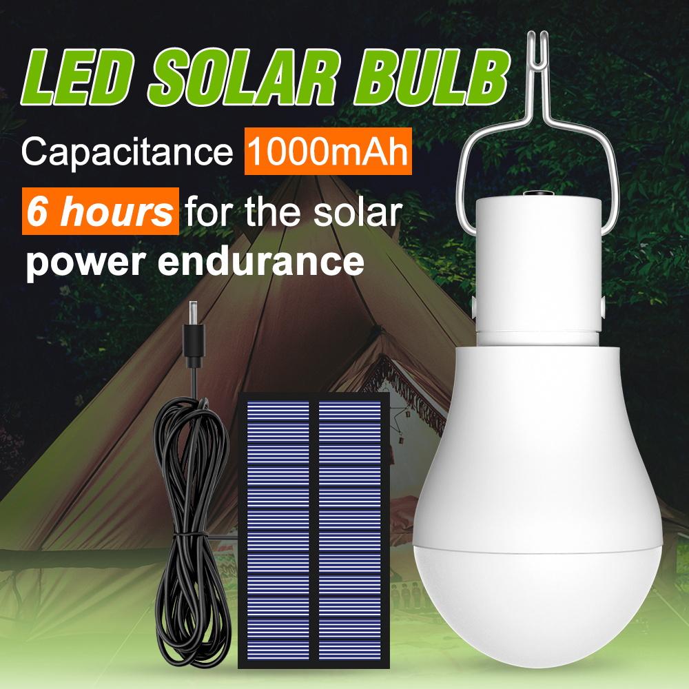 LED Solar Bulb Outdoor Camping Lamp Garden 15W Rechargeable Charge Light Courtyard Decoration Hanging USB Indoor Emergency Bulbs