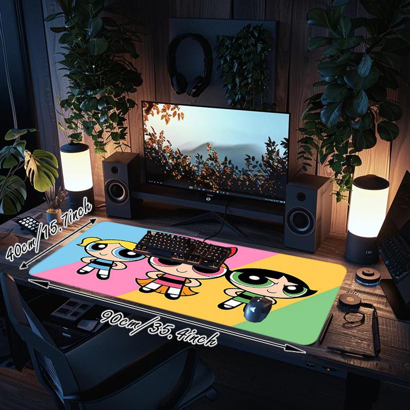 1Pc Powerpuff Girls Adventure Gaming Mouse Pad Keyboard Desk Mat Non-slip Rubber Lock Edge Waterproof Computer Mousepad for Office Home Decor Y1397