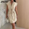 JPNTKY Moda Estiva Primavera Colore Unico Stampa Senza Maniche Collo Polo Abiti Casual