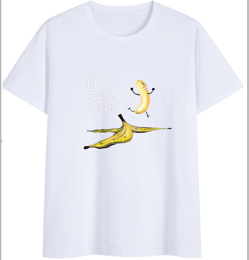 COTTON 100% Hot European and American Funny Banana Undress Short-sleeved Women's T-shirt Tops  Oversized T Shirt