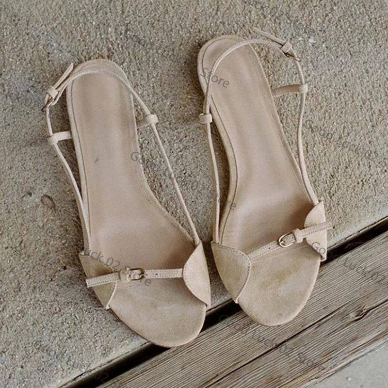 Fashion 2025 Women's Fashion Sandals New Summer Round Head Soft Frosted Open Toe Hollow Belt Buckle Flats