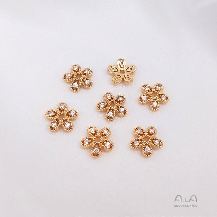 Capuchón de Cuentas de Flor y Copo de Nieve de Circonita Relleno de Oro de 14K para Pulseras DIY