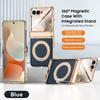 Galvanisierte Leder-Funda für Motorola Razr 60 Ultra 70 Ultra Scharnier-Case Drehbarer Magnetischer Ring Ständer Abdeckung mit Kleiner Bildschirmfolie