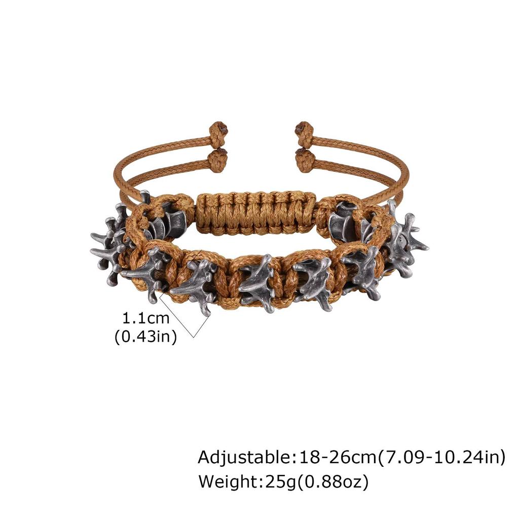 Vnox Men's Adjustable Bracelets, Vintage Gray Alloy Dragon Spine Woven Black Brown Rope Bracelet Rock Punk Metal Jewelry Gifts