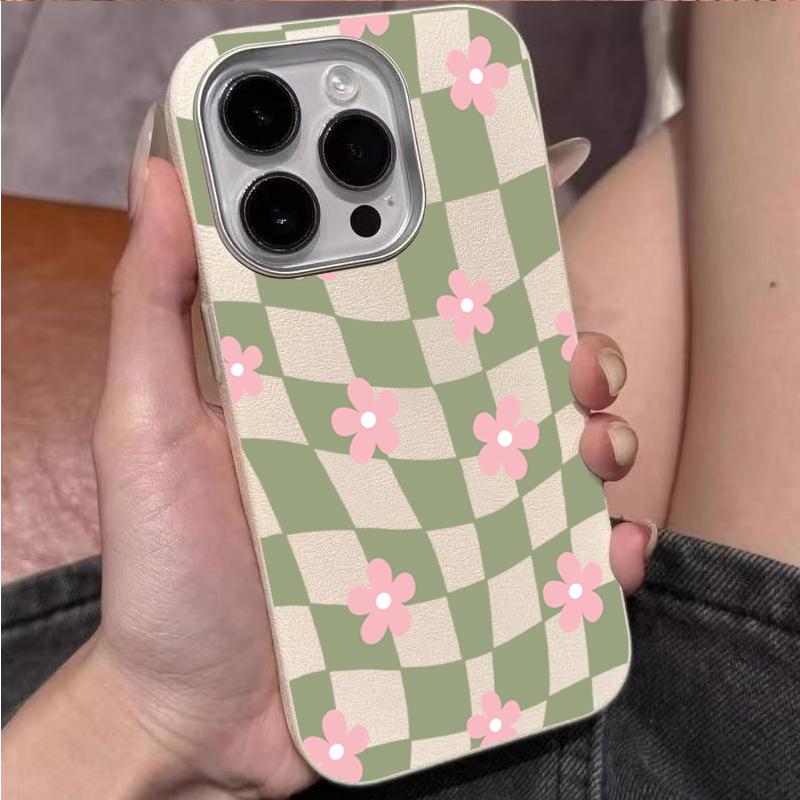 Wave Green Grid Flower Pattern Phone Case for Samsung Galaxy S25 S24 S23 Ultra S22 Plus S21 FE A35 A15 A56 A36 A55 Soft Cover