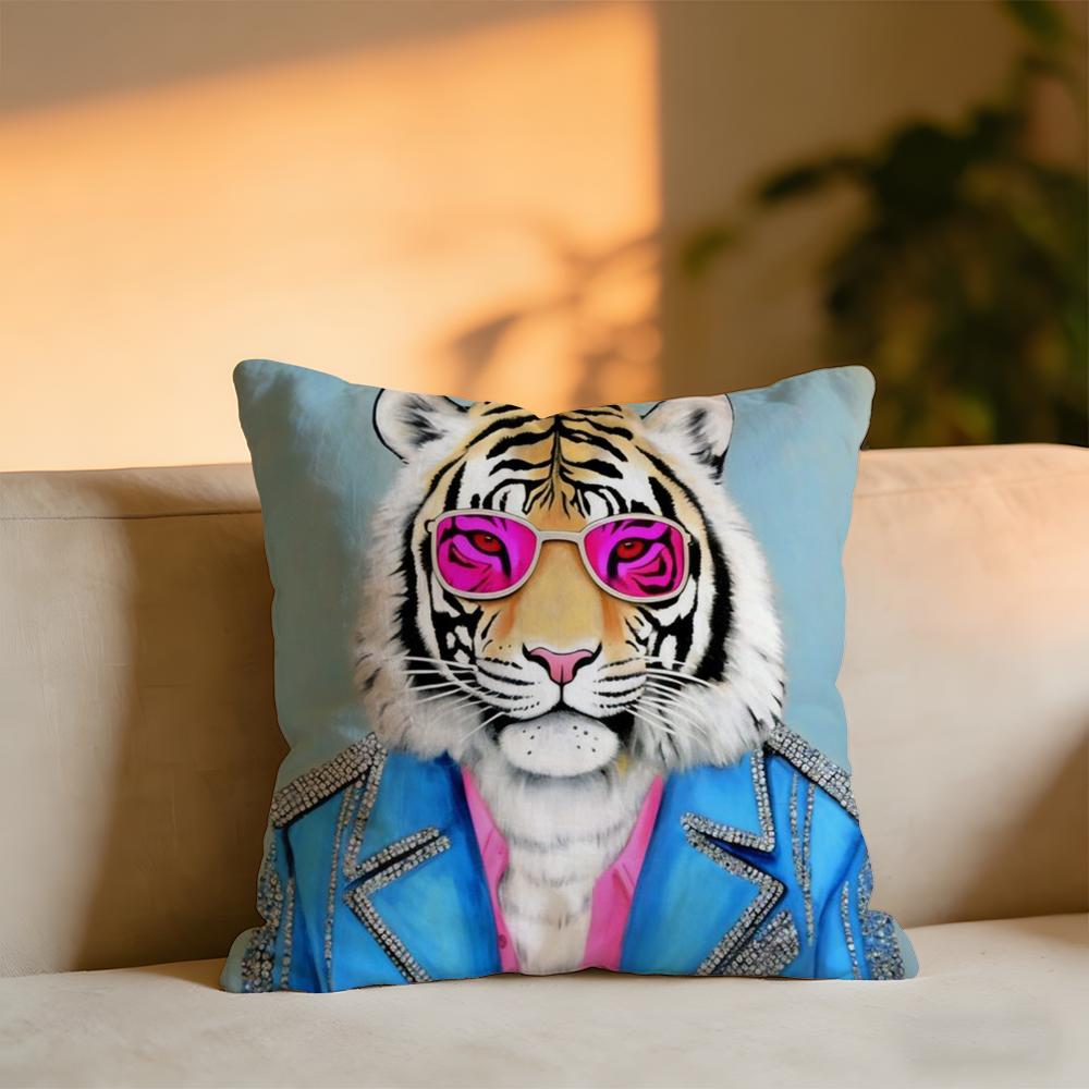 Rich Pink Lion Animal Jewelry Cheetah With Cushion Cover Cozy Velvet Throw PillowSoft Warm Cushion For Sofa Bed