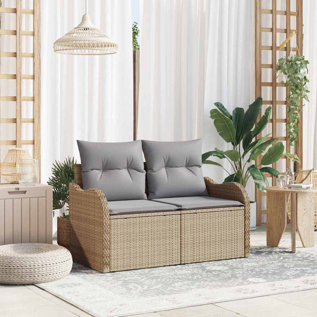 Garden Sofa with Cushions Beige 121 X 62 X 69 Cm Poly Rattan