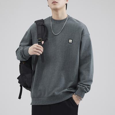 Herbst Amerikanischer Schwerbaumwolle Rundhals-Pullover Herren Locker Übergröße Langarm Trendiges Herren-Top Trend