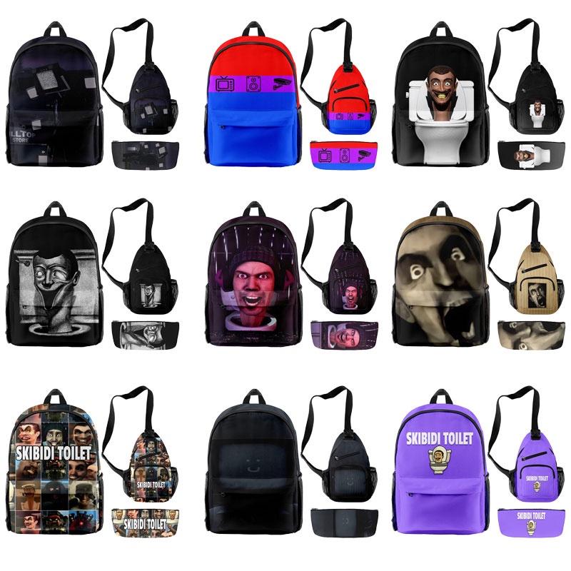 2023 New Skibidi Toilet Prank Backpack Set Oxford Cloth Unisex 20l Capacity Breathable