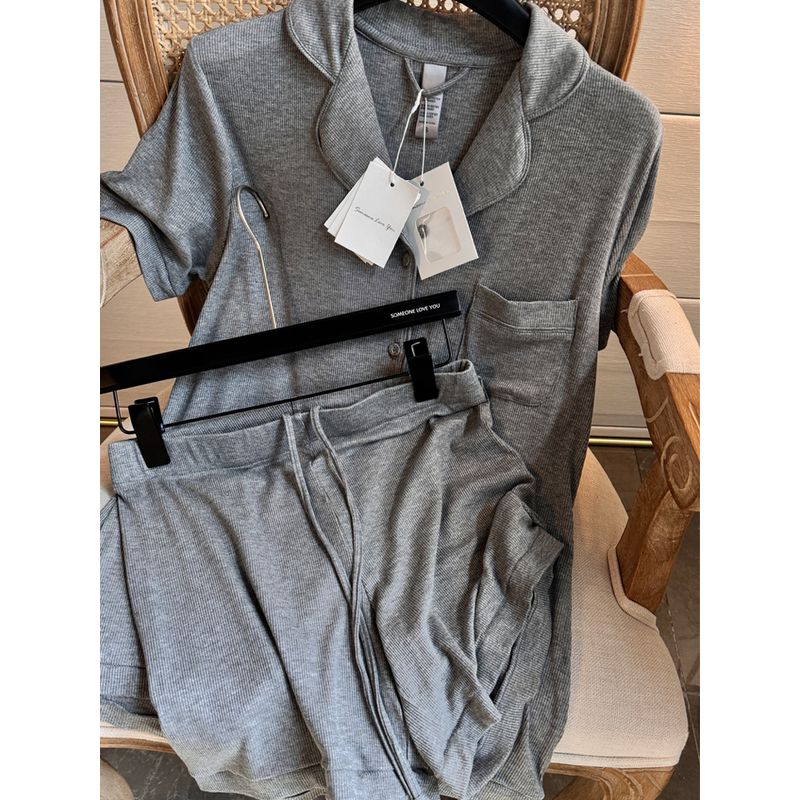 

Original Order Accessible Luxury ~ Pink Kardashian Sister Jin Same Pajamas Suit Female Summer Short Sleeve Shorts Thin Homewear Grey Short Sleeve shorts M
