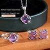 S925 Sterling Silver Natural Amethyst Sugar Tower Square Necklace Women's Simple Versatile Collarbone Chain Clear Sense Jewelry Set