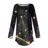 Women's Fashionable Loose-Fit Button-Down Collar Christmas Print Long-Sleeved Top