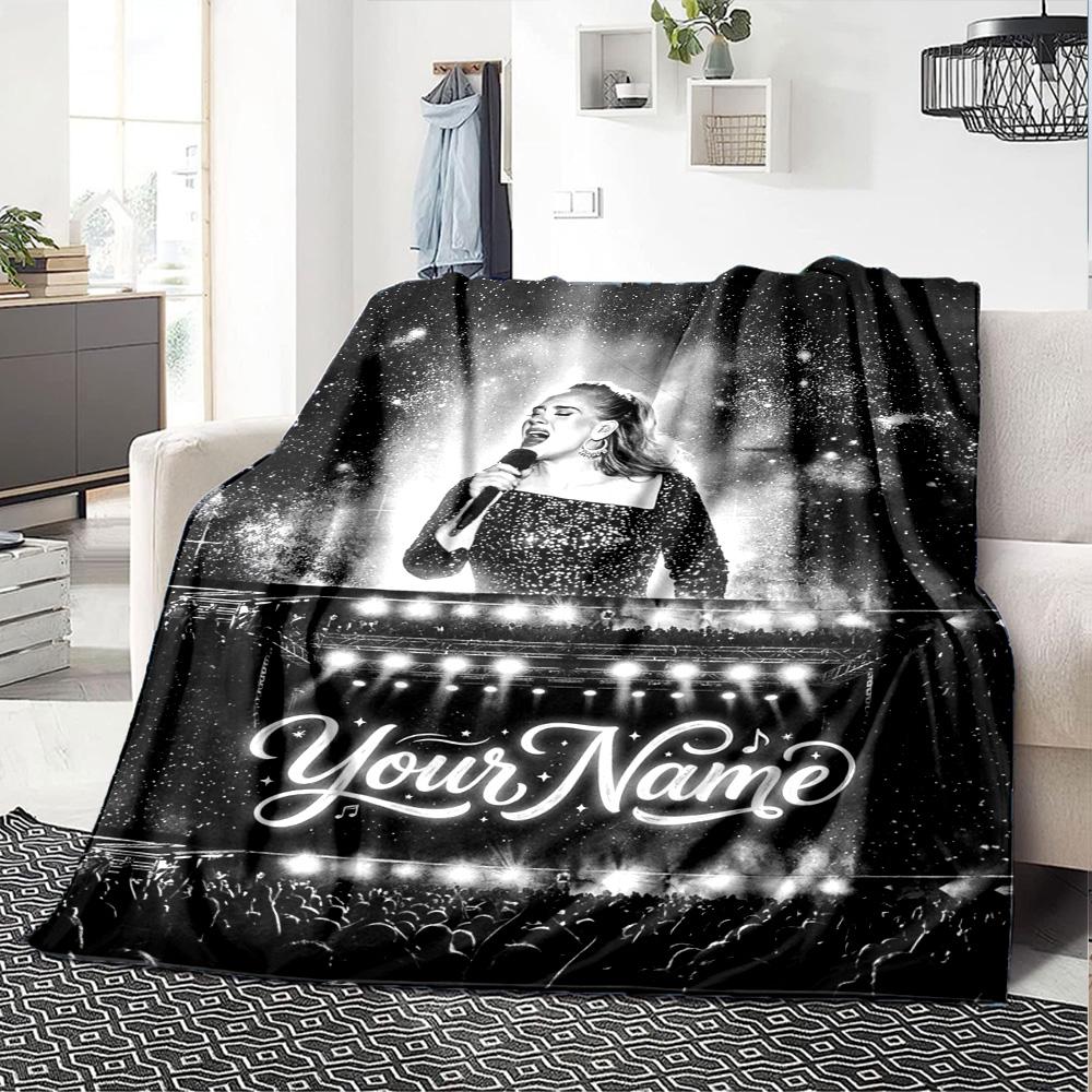 Name Custom Adele Print Flannel Blanket High Quality Warm Comfortable Cover for All Seasons Perfect for Gifts Home Decor