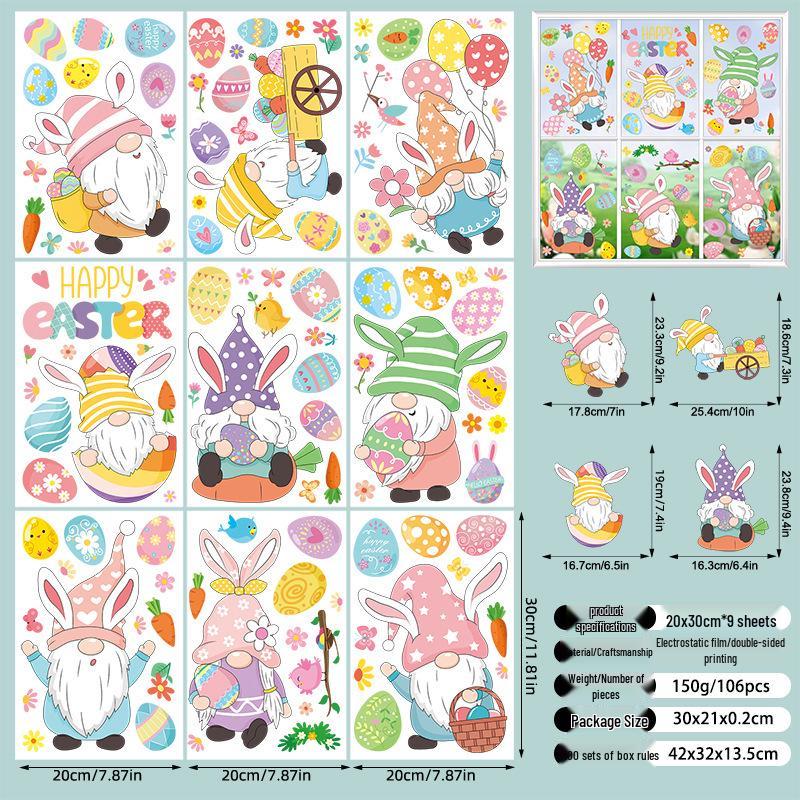 Easter Cartoon Rabbit & Egg Window Glass Stickers for Refrigerator & Cabinets