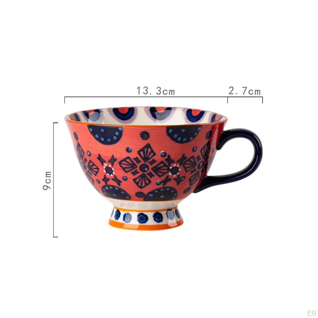 Ceramic Cup, Creative Tea Cups Birthday Gifts Retro Hand Painted Floral Pattern 420 Mug for