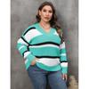 Women's Plus Size Pullover Fall New V Neck Color Patchwork Fashion Sweater