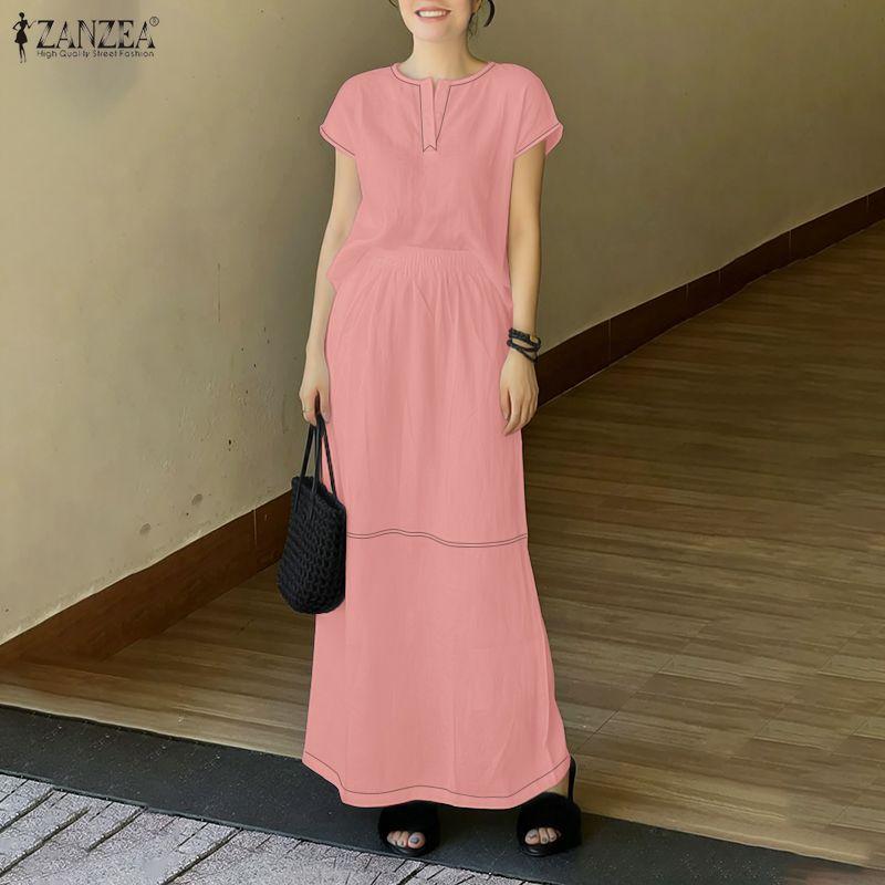 ZANZEA Women Short Sleeve Blouse and Long Skirts Summer Two Piece Suit Sets