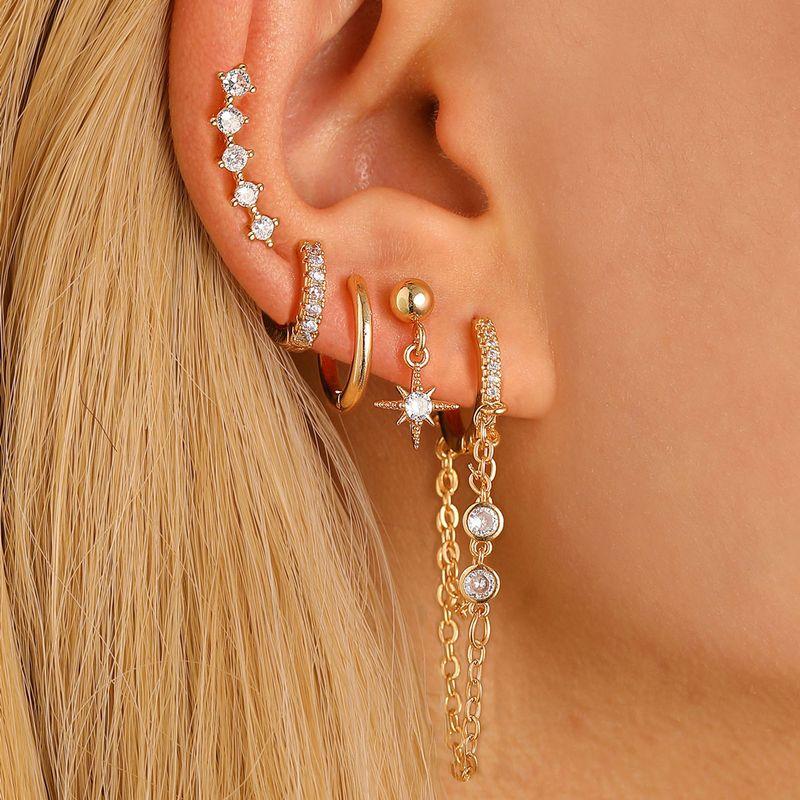 Fashion ins Star Moon Leaf Ear Bone Nail Ear Clip Ear Buckle Tassel Earrings Women's Fashion Overlapped Single Ear Suit Earrings
