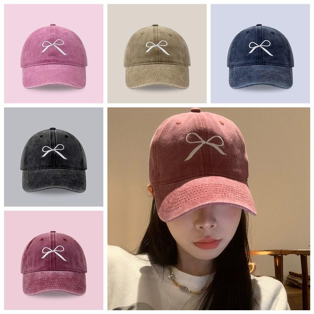 Embroidery Embroidery Bow Baseball Cap Cotton Sun Hat Simple Bowknot Baseball Hat  Outdoor