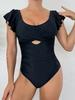 Charming Ruffle Edge Sexy Backless Cross Wrap Slim Waist Bikini Swimsuit For Beach Vacation