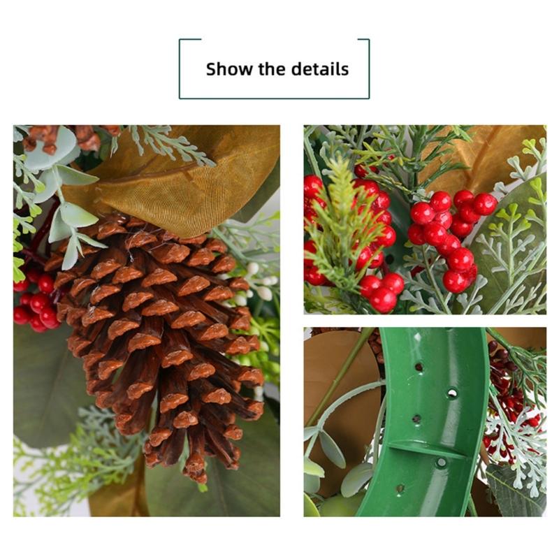 Artificial Wreath LED Light up Christmas Wreath with Pinecone for Front Door Window Yard Garden Christmas Decorations