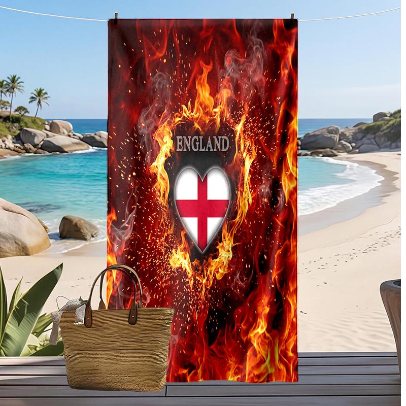 England Football Print Beach Towel Quick Dry Super Absorbent Soft Bath Towel for Swimming Beach Travel Fan Souvenir Gift