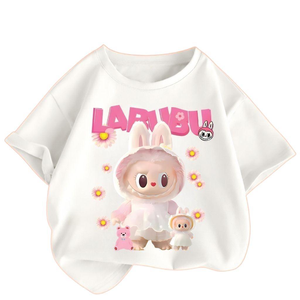 Labubu Girls' Children's Clothing T-shirt Summer Fashion Round Neck Short Sleeved 2025 New Cute Breathable Children's T-shirt
