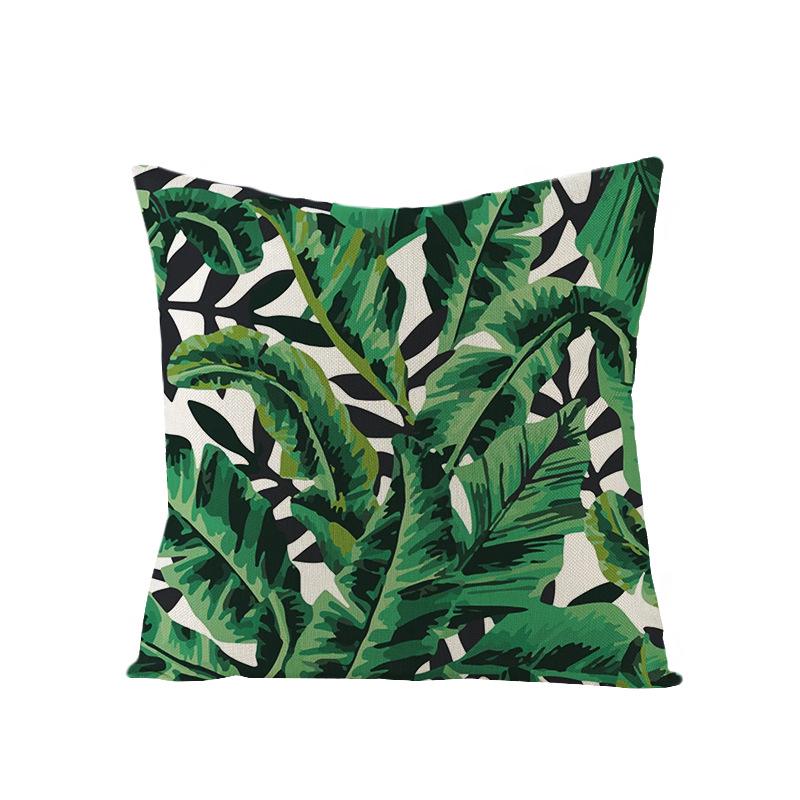 Tropical Green Leaf Linen Pillowcase - Nordic Style Sofa Cushion Cover